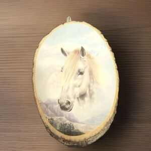 🐴Horse Vintage 1970's Wood Live Edge Wall Plaque Art Tree Slab Made USA